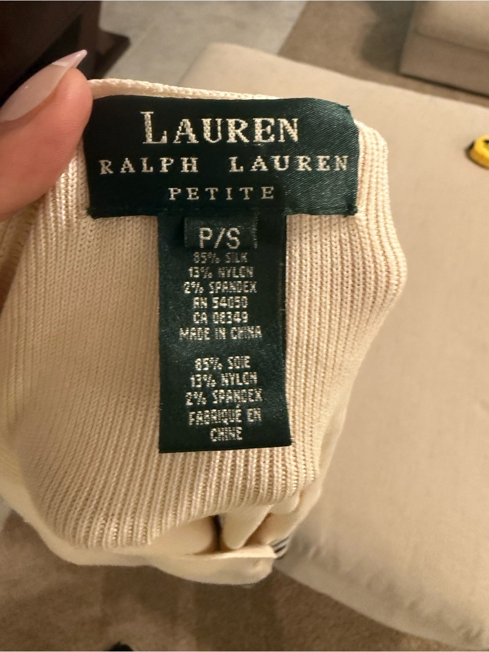 Lauren Ralph Lauren Cream and Navy Striped V-Neck Classic Preppy Cardigan - Picture 6 of 9